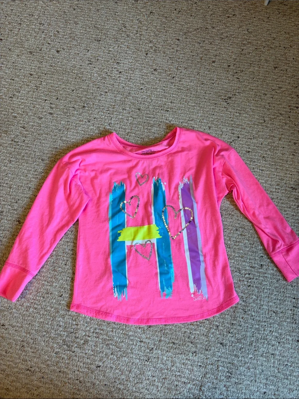 Justice Girls Neon Pink Long-Sleeve Heart Brushstroke Tee